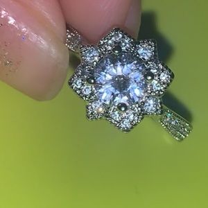 Flower Diamond Sterling Silver Engagement Ring sz7